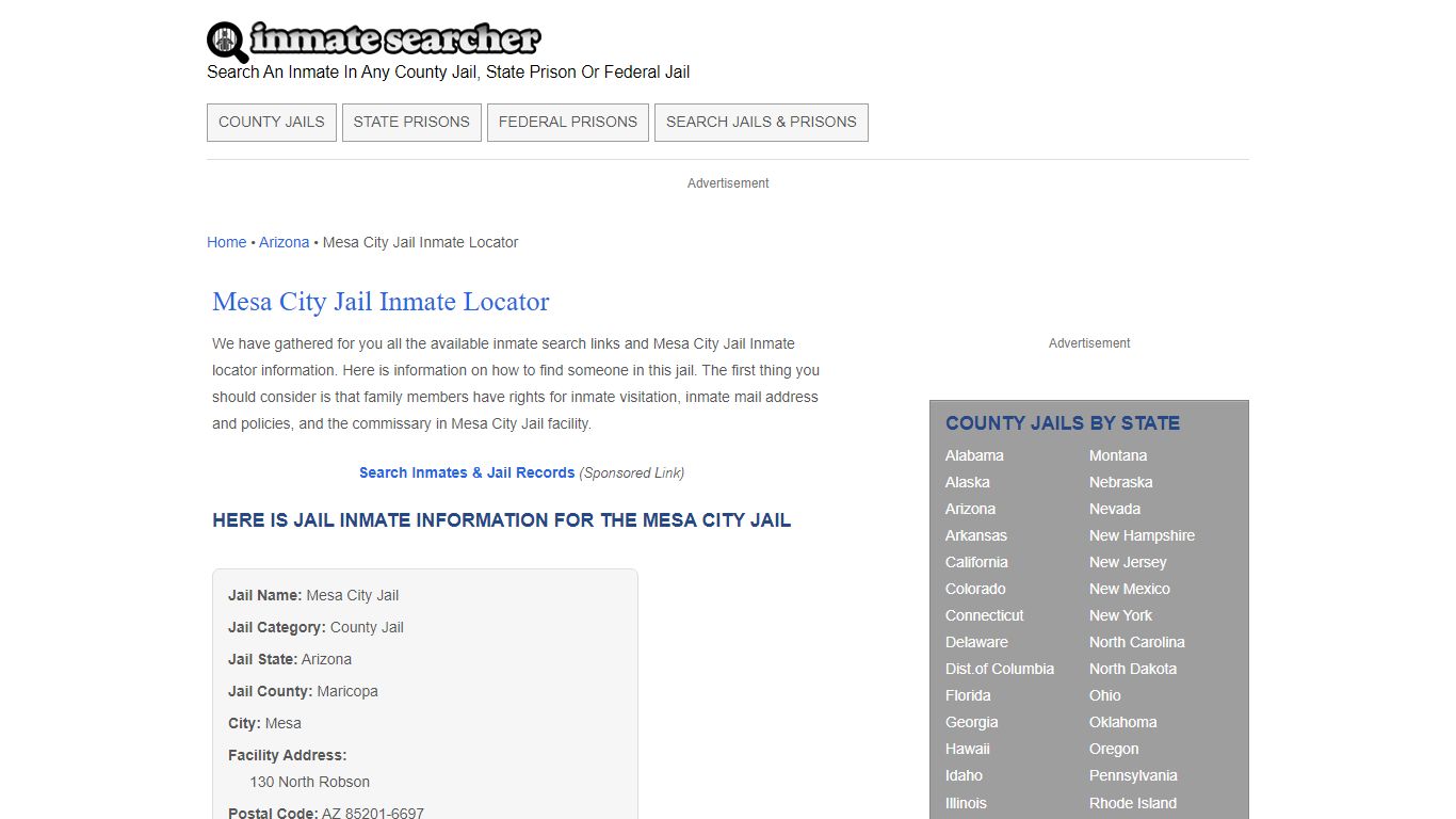 Mesa City Jail Inmate Locator - Inmate Searcher